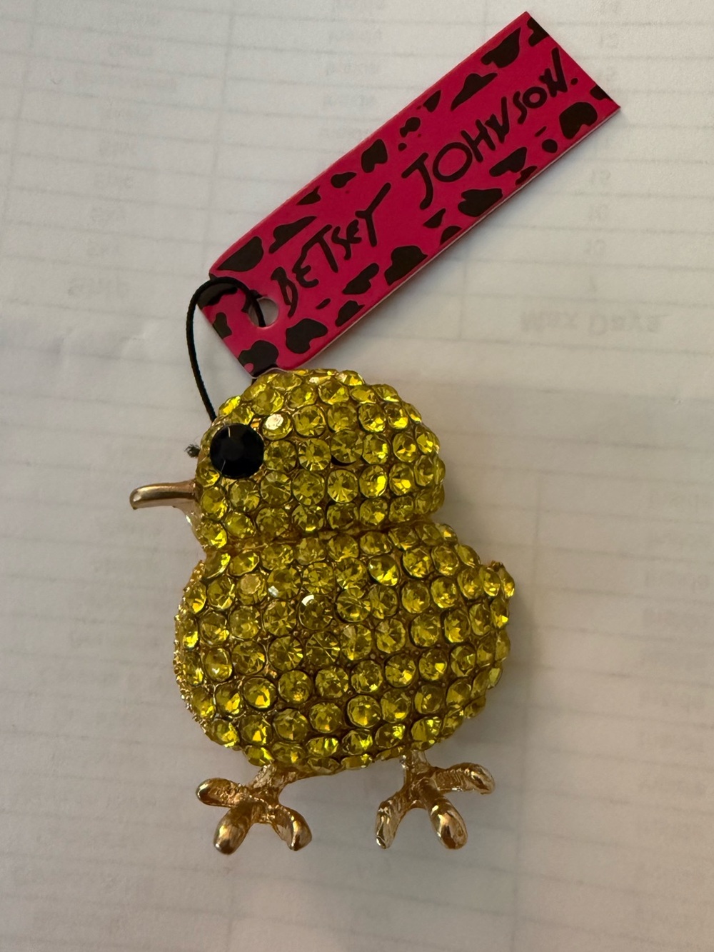 Betsy Johnson Yellow Duck crystal brooch pin